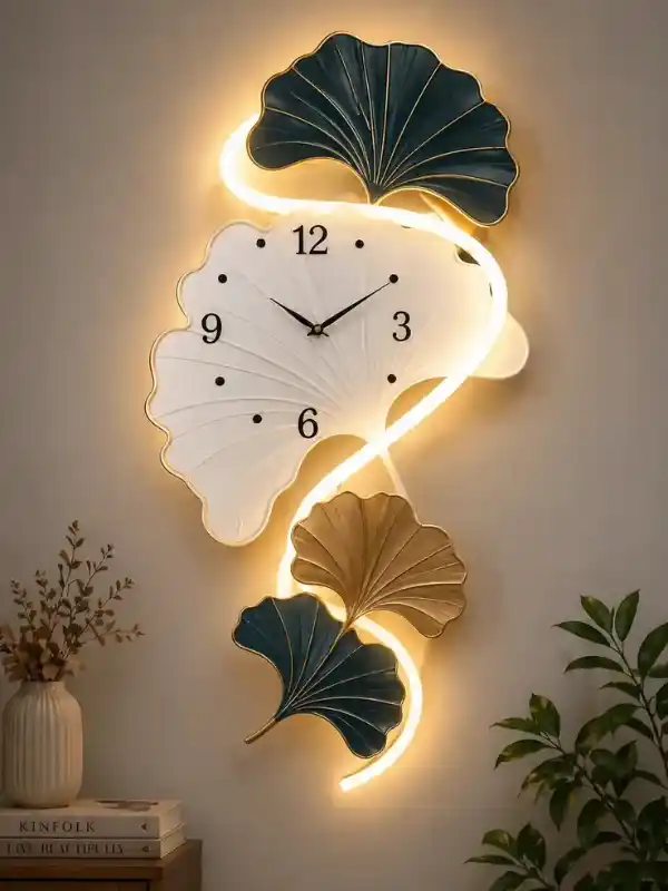 Ginkgo Leaf LED Wall Clock Decor