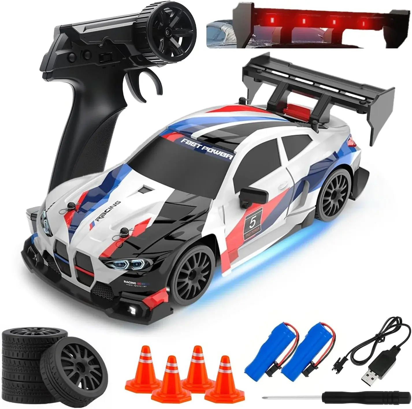 White and Blue 1:24 Drift RC Racing Car
