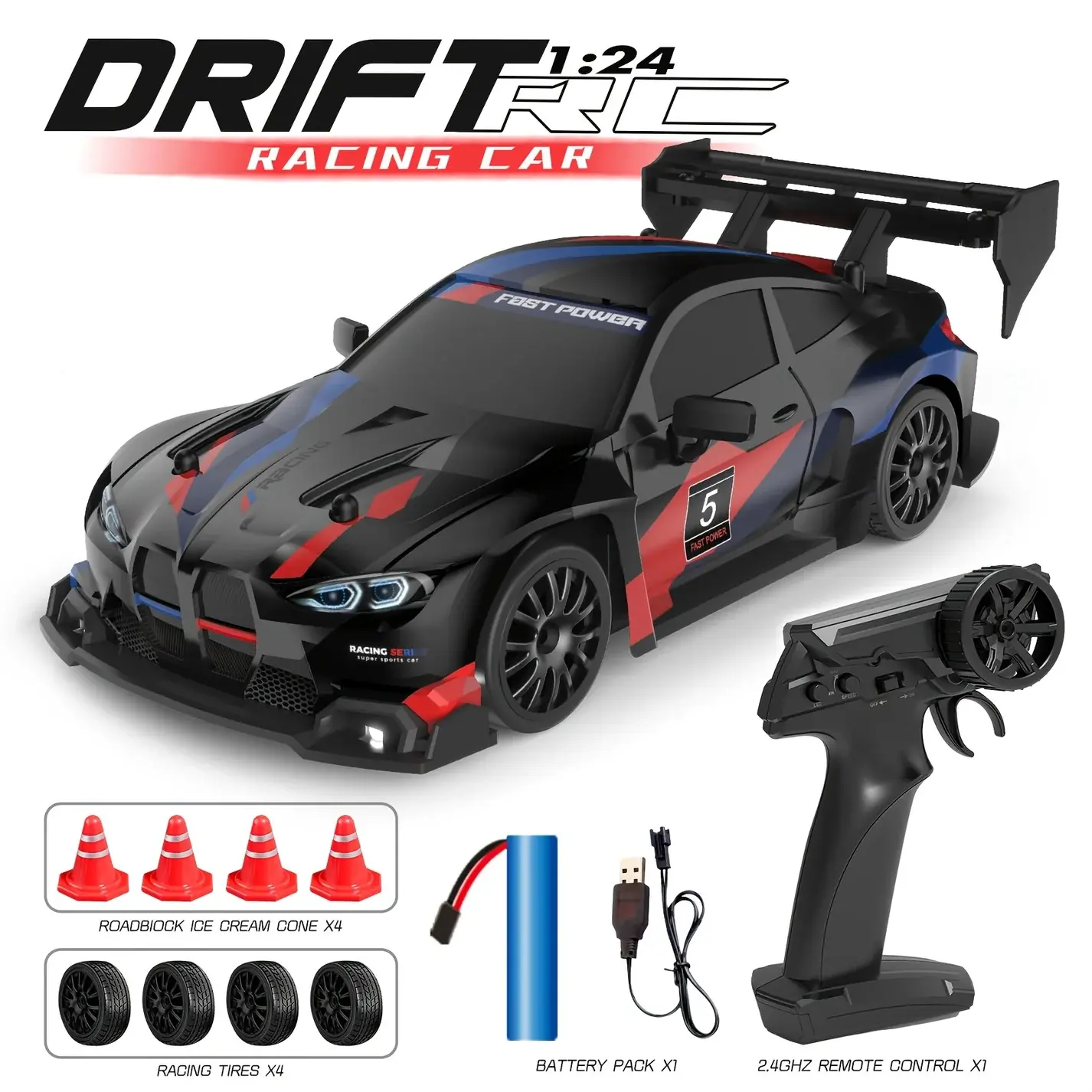 Black 1:24 Drift RC Racing Car